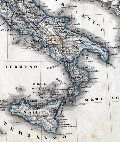Dettaglio di una mappa geografica che rappresenta l