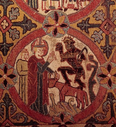 Dettaglio di un ricamo raffigurante la Tentazione di San Martino. Arazzo islandese. 1390-1403. Parigi, Museo Nazionale del Medioevo, Thermes de Cluny da Unknown artist