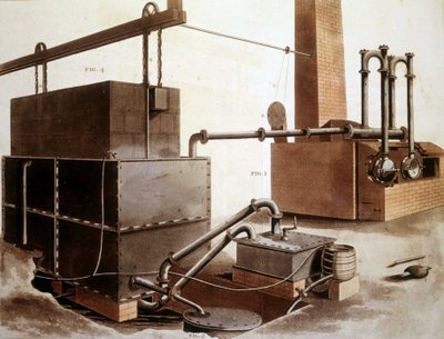 Diagramma che spiega la produzione del gas di carbone, Londra 1815 da Unknown artist