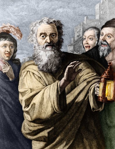 Diogene (filosofo cinico) e la sua lanterna, con cui cercava un uomo onesto. da Unknown artist