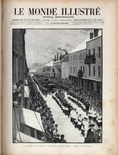 Disastro del pozzo Sainte Eugenie - Il funerale delle vittime del disastro di Montceau-les-Mines in Borgogna - Incisione in "Le monde illustré" del 1895 da Unknown artist