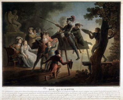Don Chisciotte e Sancio su un cavallo di legno da Unknown artist