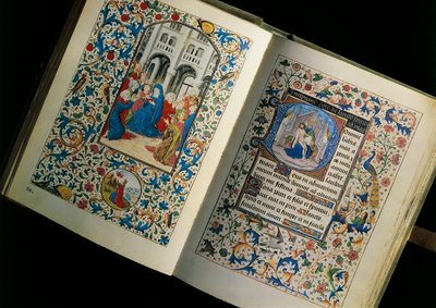 Doppia pagina di un manoscritto aperto: la discesa dello Spirito Santo da Unknown artist
