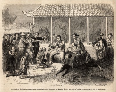 Il dottor Joubert che dà consultazioni a Se-Mao (Cina), incisione per illustrare il viaggio di esplorazione in Indocina, di Francis Garnier, 1866-1868 da Unknown artist