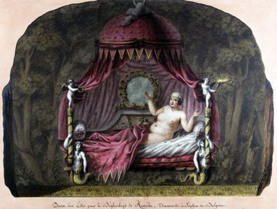 Disegno di un letto per il bey di Roumelie, residente a Sofia, Bulgaria. Una donna nuda la invita a unirsi a lei. J. J. Lepreu. da Unknown artist
