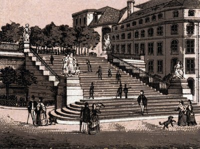 Dresda, Germania: vista della Terrazza di Brühl (Terrazza di Brühl a Dresda) in "Il mondo illustra 168 vedute" da Unknown artist