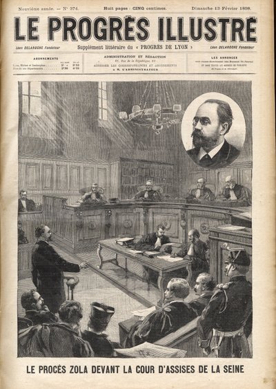 Caso Dreyfus: Emile Zola (1840-1902) alla corte della Senna per il processo di Alfred Dreyfus da Unknown artist