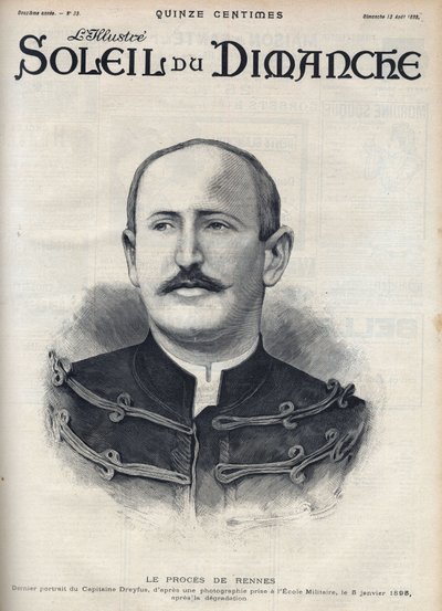 Caso Dreyfus: ritratto di Alfred Dreyfus (1859-1935) dopo la sua degradazione durante il processo di Rennes. Incisione in "Le sun-du-dimanche", 13 agosto da Unknown artist