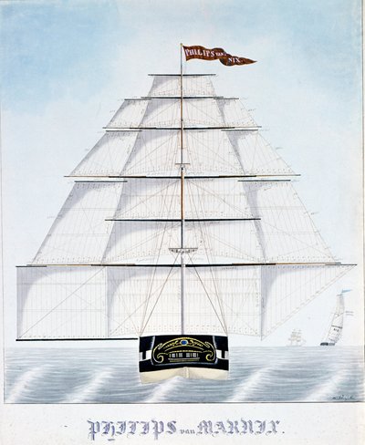 Clipper olandese Philip van Marnix con vele aggiuntive. Illustrazione di W. Naujoks. XIX secolo da Unknown artist