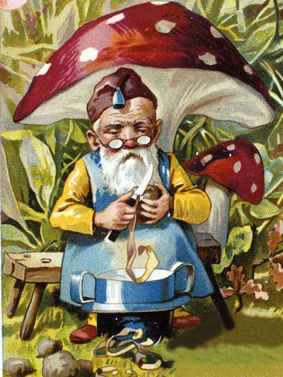 Nano o farfadet che pela patate. Cromolitografia del XIX secolo da Unknown artist