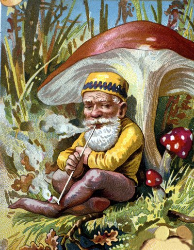 Nano o farfadet che fuma la pipa. Cromolitografia del XIX secolo da Unknown artist