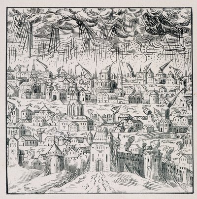 Terremoto a Baden - in “Collection of 39 figures representing the calamities of France from 1562 to 1586”; stampa di Louis Perrin da Unknown artist