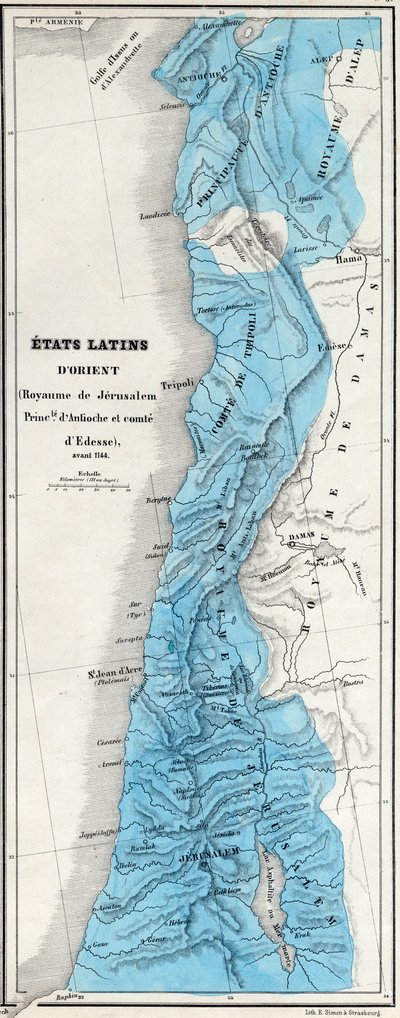 Stati latini orientali prima del 1144 - Regno di Gerusalemme - Principato di Antiochia - Contea di Edessa - Mappa preparata da M J-H Schnitzler, Atlante storico e pittoresco 1858 da Unknown artist