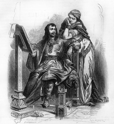 Eginardo (Einhard, Einhart, Einard, 775-840) storico del periodo carolingio con Emma (Imma) sua moglie. da Unknown artist