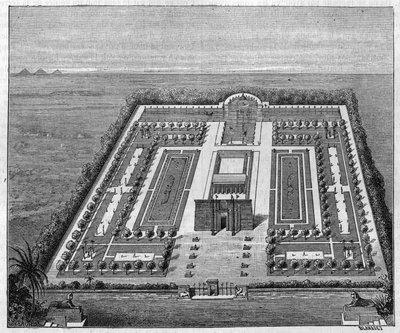 Giardino egiziano al tempo dei faraoni. Incisione in "La Nature: revue des sciences et de leurs applications aux arts et à l