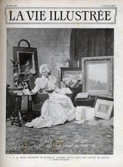 Elisabetta di Wied Regina consorte di Romania 1843-1916 - Elisabetta di Wied - Elisabetta Paolina Ottilie Luisa di Wied (nota con lo pseudonimo di Carmen Sylva), nel suo ufficio al Castel Pelesch - copertina della vita illustrata del 1900 da Unknown artist