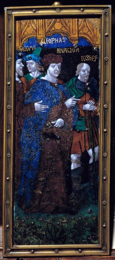Piastra in smalto che rappresenta i personaggi biblici di Salomè, Cleofa, Gioacchino e Giuseppe da Unknown artist