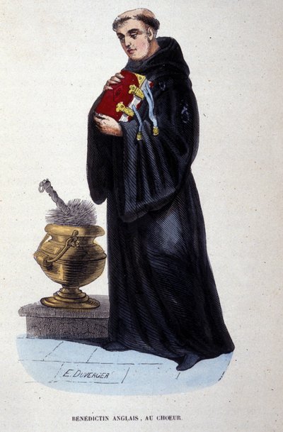 Benedettino inglese. Incisione da un album sugli ordini religiosi, Parigi. da Unknown artist