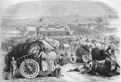 India inglese 1872: Il mercato del cotone di Khangaon da Unknown artist