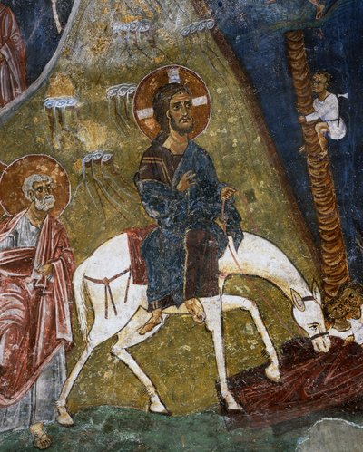 Ingresso di Cristo a Gerusalemme, affresco (XII secolo), Ayios Nikolaos tis Steyis (San Nicola del Tetto) (XI secolo) (Patrimonio Mondiale dell