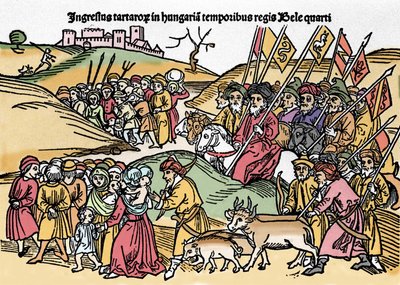 Ingresso dei Tartari in Ungheria sotto il regno di Bela IV. Incisione da "Chronica Hungariae". Biblioteca Marciana, Venezia da Unknown artist