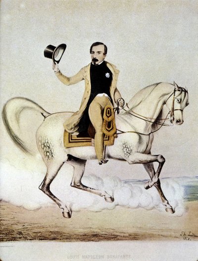 Ritratto equestre di Luigi Napoleone Bonaparte (Luigi-Napoleone III) in abiti civili nel 1848. da Unknown artist
