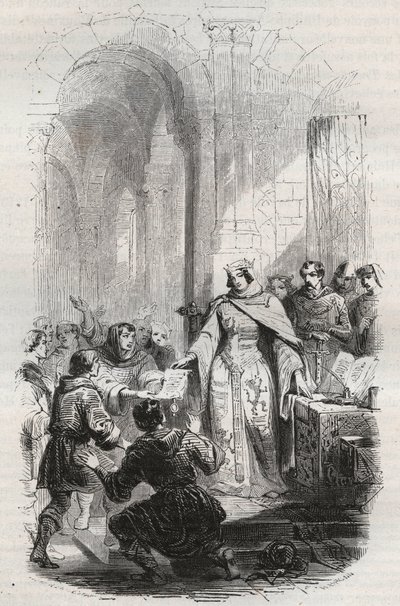 Ermesinde, contessa di Lussemburgo - Carta di affrancamento concessa da Ermesinde I di Lussemburgo agli abitanti di Lussemburgo nel 1243 - Incisione del 1868 in 