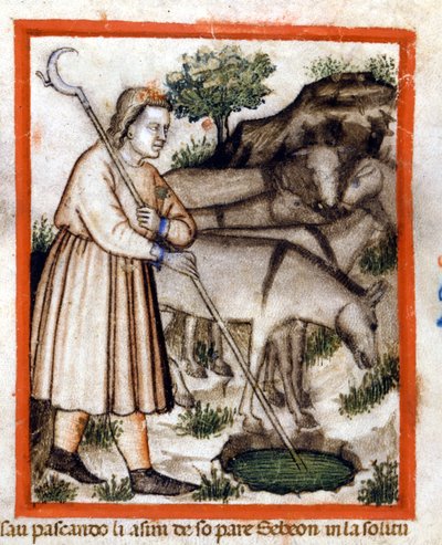 Esa pascola asini - il Pentateuco. Miniatura dal codice 212 (o codice padovano o Bibbia di Padova) 1390-1400 Rovigo, Accademia dei Concordi da Unknown artist