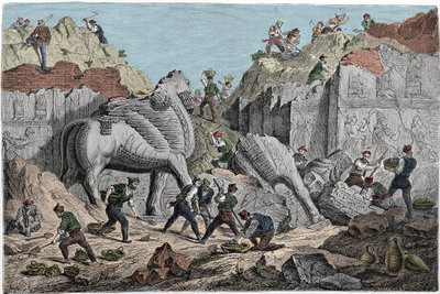 Scavi intrapresi da Paul-Emile Botta, console di Francia a Ninive nel sito di Khorsabad, antica capitale assira a nord di Mosul. Iraq. Incisione del XIX secolo da Unknown artist