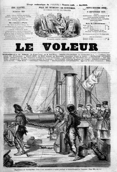 Spedizione in Cocincina: ponte di una cannoniera a vapore durante il bombardamento di Touranne in "Il Ladro", 8 settembre da Unknown artist