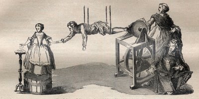 Esperimento con la macchina elettrica di Francis Hauksbee il vecchio (1666-1713) - Incisione in 