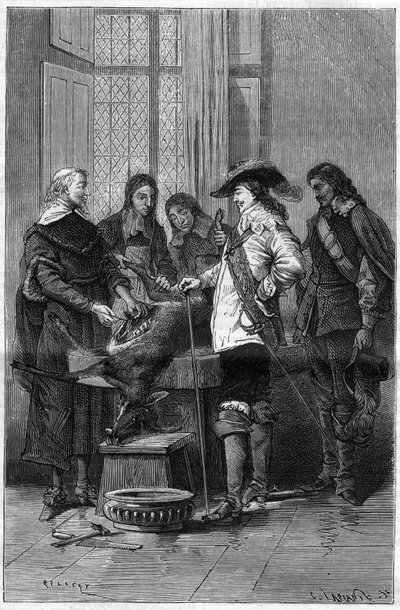 Esperimento di William Harvey (1578-1657), medico inglese che mostra a Carlo I Stuart (1600-1649) re d