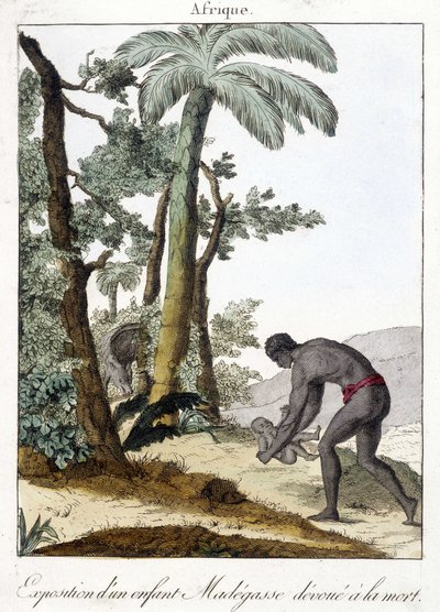 Esposizione (abbandono) di un bambino morto in Madagascar - incisione, 1811 da Unknown artist