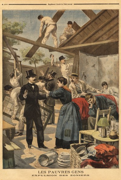 Espulsione e elemento della caserma allestita nella zona militare alla porta di Gentilly. Illustrazione in “Le petit journal” 23/06/1895 da Unknown artist
