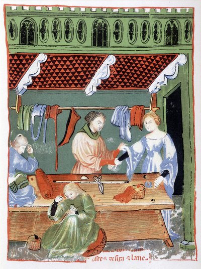 Mercante di tessuti (sarto?) e sarta nel Medioevo da Unknown artist