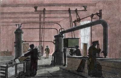 Fabbrica per la produzione di ghiaccio con il sistema di Ferdinand Carre (1824-1894). Incisione del XIX secolo da Unknown artist
