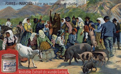 Fiere e mercati: fiera del bestiame in Sicilia. Cromolitografia, immagine Liebig da Unknown artist