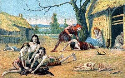 Carestia nel Medioevo. Cromolitografia del XIX secolo da Unknown artist