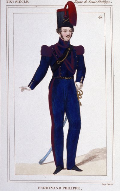 Ferdinando Filippo Luigi, Duca di Chartres, poi Duca di Orléans (1810-1842). Principe francese, figlio del re Luigi Filippo I di Francia. Incisione del 1850 da Unknown artist