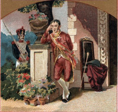 Ferdinando VII di Spagna (1784-1833) prigioniero di Napoleone I al castello di Valencay (Indre). Cromolitografia della fine del XIX secolo. da Unknown artist