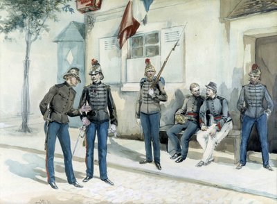 Vigili del fuoco davanti alla loro caserma nel 1870 da Unknown artist