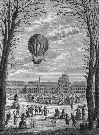 Primo viaggio aereo con un aerostato a gas idrogeno di Charles e Robert, 1 dicembre da Unknown artist