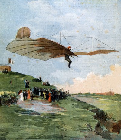 Primo test di volo planato di Otto Lilienthal (1848-1896), ingegnere tedesco, sul suo velivolo nel 1894 da Unknown artist