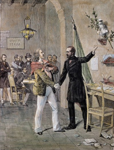 Primo incontro tra Giuseppe Garibaldi e Giuseppe Mazzini a Marsiglia nel 1833 (incisione) da Unknown artist