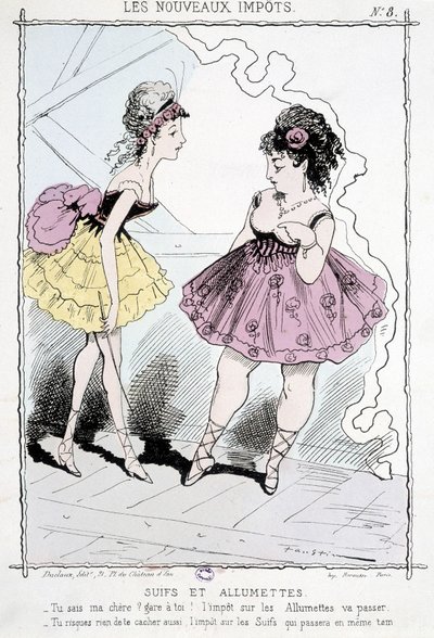 Seguaci e fiammiferi: "Sai, cara, attenzione, passerà la tassa sui fiammiferi! Non la nasconderai anche tu, la tassa sui seguaci che passerà allo stesso tempo!" - caricatura sulle "nuove tasse" da Unknown artist
