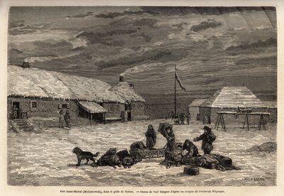 Forte Saint-Michel, possedimento inglese nel Golfo di Norton, incisione per illustrare il viaggio e le avventure in Colombia inglese, Isola di Vancouver e Alaska, di Frederick Whymper da Unknown artist