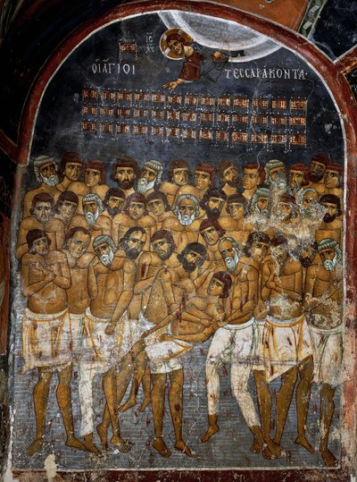 Quaranta Martiri di Sebaste o Santi Quaranta, affresco (XII secolo), Ayios Nikolaos tis Steyis (San Nicola del Tetto) (XI secolo) (Lista del Patrimonio Mondiale dell