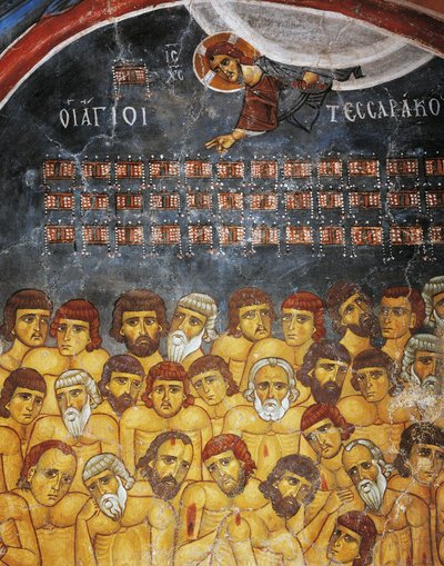 Quaranta Martiri di Sebaste o Santi Quaranta, affresco (XII secolo), Ayios Nikolaos tis Steyis (San Nicola del Tetto) (XI secolo) (Patrimonio Mondiale dell