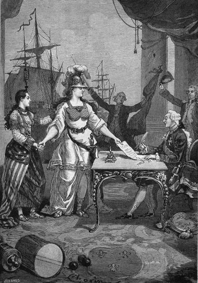 Francia alleata - Il re (Luigi XVI) doveva solo firmare: il 6 febbraio 1778 fu firmato il trattato di amicizia e commercio tra la Francia e la colonia ribelle del Nord America, che obbligava la Francia a garantire l