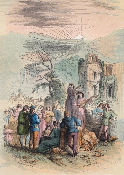 Francia durante il Medioevo: Trova persone entusiasmanti per partecipare alla crociata. Incisione del 1868 in "Histoire de Belgique dalle origini ai tempi di Leopoldo I" di Theodore Juste (1818-1888). Collezione privata. da Unknown artist
